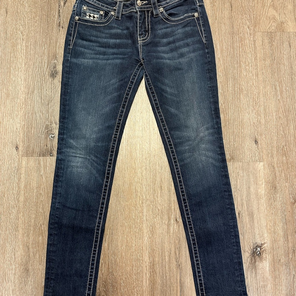 Miss Me Blue Skinny Jeans with Vintage Appeal #5
